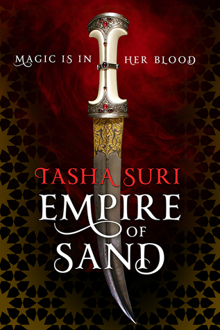 Book cover for EMPIRE OF SAME: an ivory hilt, encgraved curved blade against a textured red background.