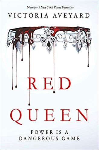 Cover for RED QUEEN by Victoria Aveyard. Inverted silver crown dripping blood above the title