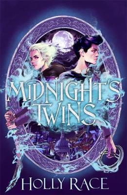 Book cover for MIDNIGHT'S TWINS: two character within a mirror holding weapons trailing smoke