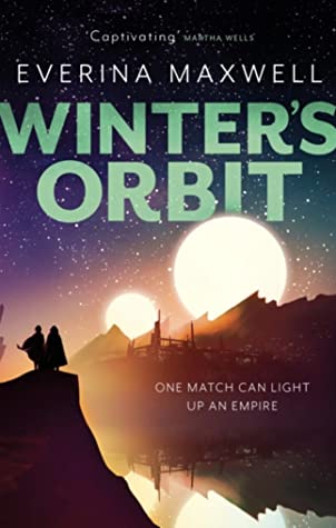 Book cover for WINTER'S ORBIT: title in green above a sci-fi landscape