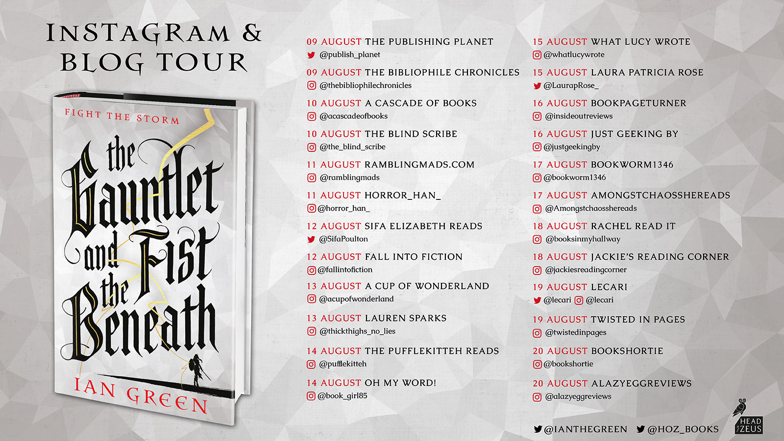 Blog tour graphic: book next to list of bloggers taking part