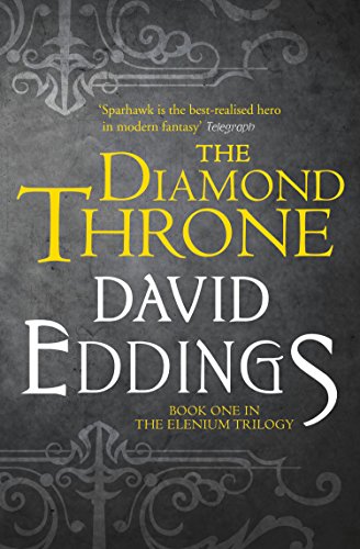 Book cover for THE DIAMOND THRONE: title in yellow on grey with paler grey decorative elements above and below