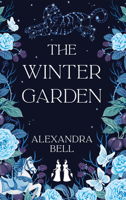 Book cover for THE WINTER GARDEN: title in white surrounded by blue and green and purple flowers and leaves and berries