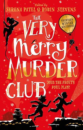 Book cover for THE VERY MERRY MURDER CLUB: title in white on red with shilloutettes of investigators