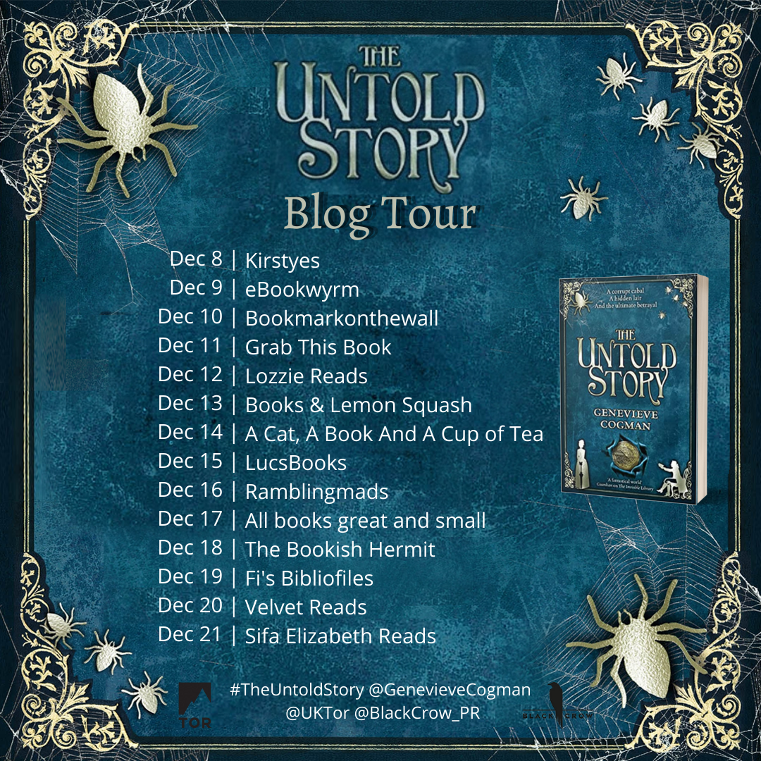 Blog tour graphic with list of bloggers participating in white on blue with